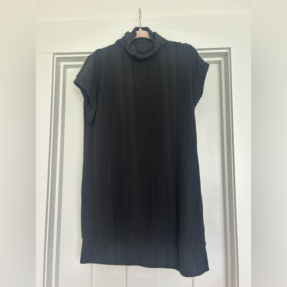 Black Sleeveless Turtleneck Sweater Dress
